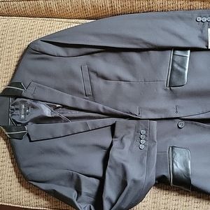 INC Milani black sportcoat with leather & zipper accents, sz S slim fit